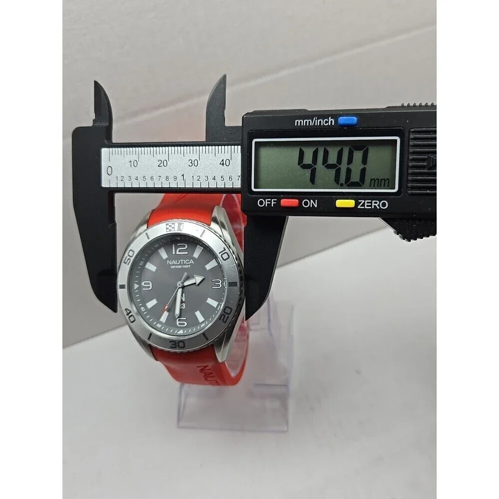 Mens Nautica N83 Finn World Watch 44mm Red Silicone Gray Quartz New Battery 50m
